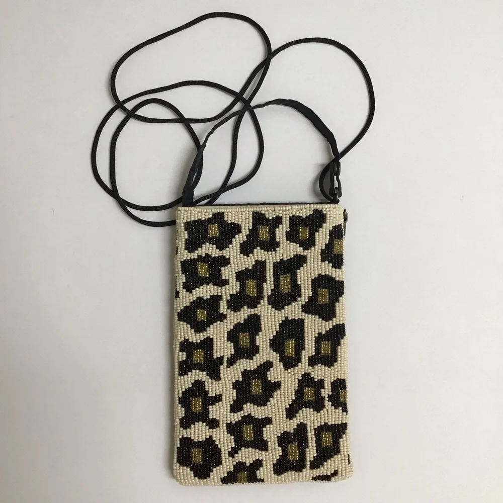 Beaded Leopard Crossbody Club Bag Wristlet Clutch Purse Wallet Bamboo Trading Co